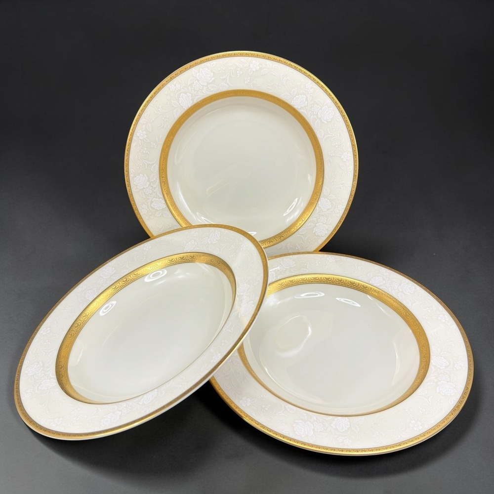 Mikasa Antique Lace‎ Fine China Soup Bowl Dish Gold Rim Set of 3 Japan 8.5" NEW
